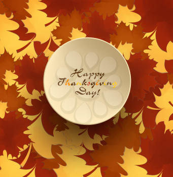 Thanksgiving Day Background With Maple Leafs, Plate And Title Inscription