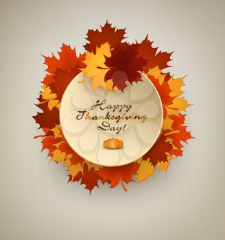 Thanksgiving Day Background With Maple Leafs, Plate And Title Inscription