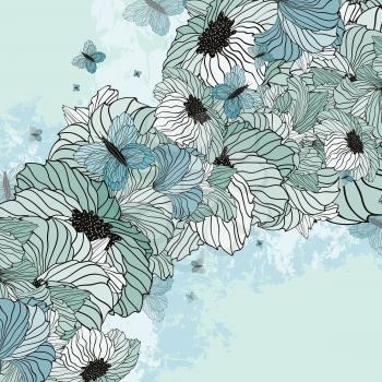 Summer Floral Background With Butterflies