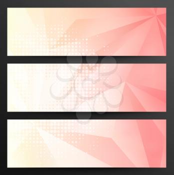 Set Of Abstract Crystal Geometric Banners On A Gray Background With Shadows