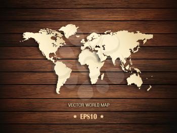 3D World Map With Shadows On A Wooden Background