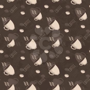 Seamless Abstract Grunge Pattern With Cup Of Coffee And Coffee Beans