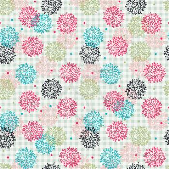 Abstract Floral Square Pink Blue And Black Pattern