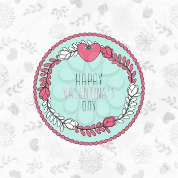Valentine's Card With Seamless Pattern With Hearts, Flowers And Leaves