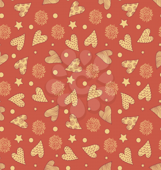 Abstract Seamless Valentine's Cute Pattern With Hearts, Flowers And Stars