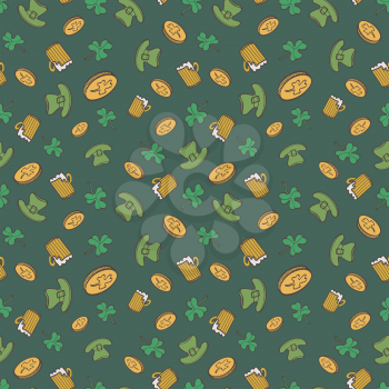 Saint Patrick's Day Pattern With Coins, Cover, Beer mug And Leprechaun Hat