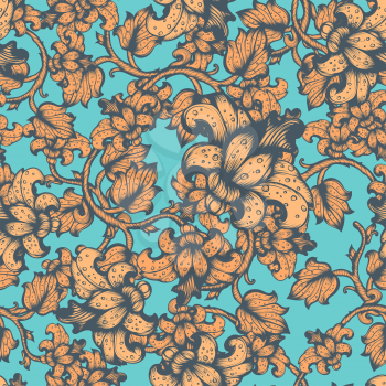 Hand Drawn Vintage Floral Vector Seamless Pattern