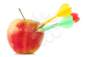 Royalty Free Clipart Image of an Apple With Darts