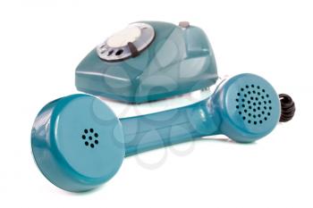 Royalty Free Photo of an Old Blue Telephone