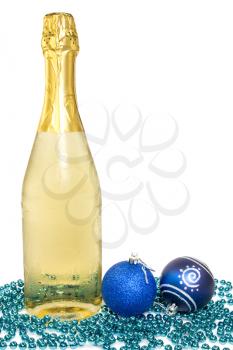 Royalty Free Photo of a Bottle of Champagne and Christmas Decorations