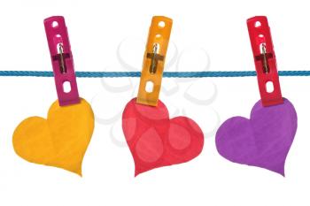 Royalty Free Photo of Hearts Hung on a Clothesline