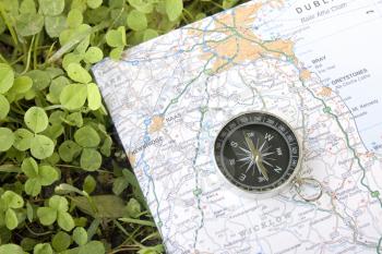 Royalty Free Photo of a Compass on a Map
