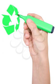 Royalty Free Photo of a Hand Drawing a Recycling Symbol