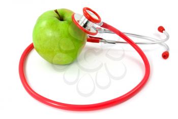 Royalty Free Photo of a Stethoscope on an Apple