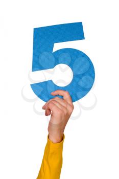 Royalty Free Photo of a Person Holding a Number Five