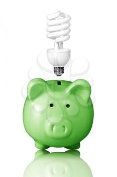Royalty Free Photo of a Light Bulb Over a Piggy Bank