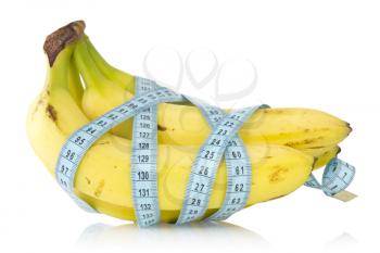 Bunch of bananas wrapped with measuring tape 