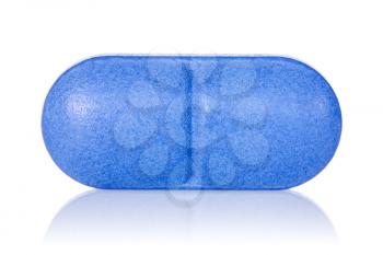 Blue pill with reflection on white background