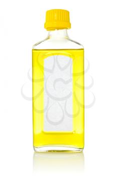 Bottle with fish oil on white background. Health care concept. 