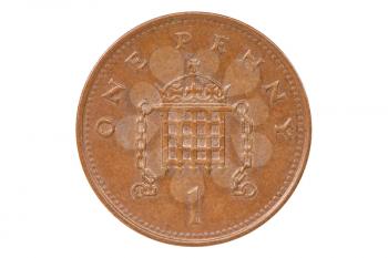 British one penny coin reverse isolated on white background
