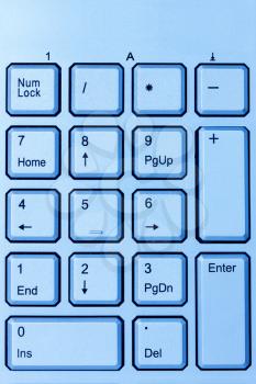 Close-up of keyboard calculator in a blue tone