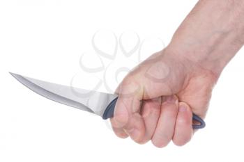 Knife in hand isolated on a white background 