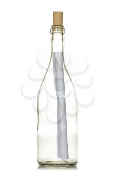 Letter or message in a bottle on a white background. 