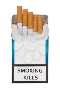 Pack of smoking kills cigarettes, isolated on white background