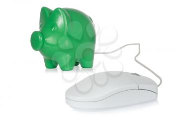 Piggy bank and computer mouse, concept of e-commerce or online banking 