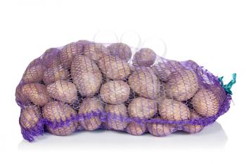 Potatoes in a bag on white background 