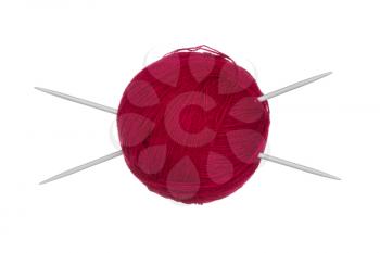  Wool ball and knitting needles isolated on white background