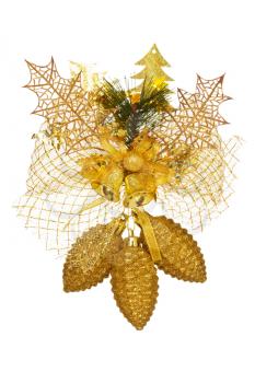 Golden christmas decoration with bells and pine cones