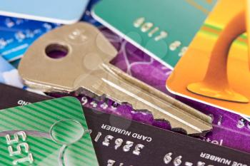 Credit cards and key - safe banking concept 