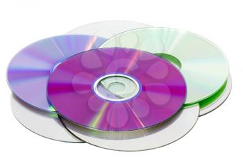 Stack of CD & DVD discs, isolated on white background