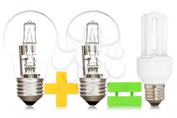 Comparison between a light bulbs, isolated on white background