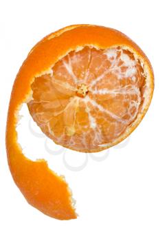 Peeled tasty sweet tangerine or mandarin fruit. Isolated on white background
