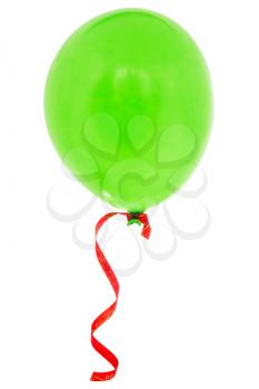 Royalty Free Photo of a Green Balloon and a Red Ribbon