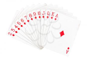 Set of diamond playing cards isolated on white background