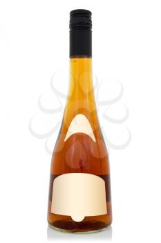 Glass brandy (bourbon, whiskey, cognac) bottle with screw cap, isolated on white background.