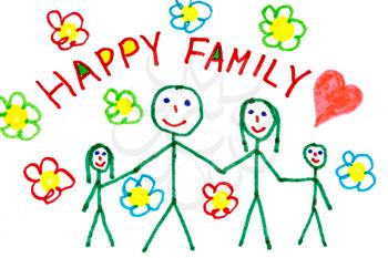 Color drawing of happy family - made by child 