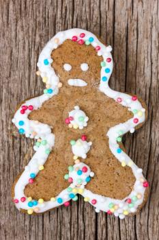 Homemade gingerbread cookie on the wooden background