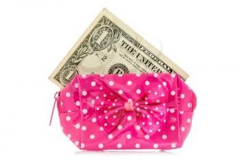Glamour purse with dollar, isolated on white background