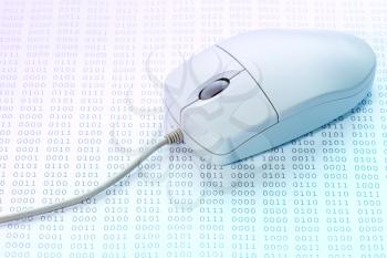 Binary code  and a computer mouse. Concept of IT