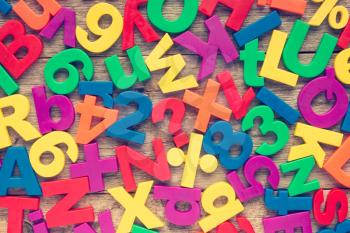 Set of plastic colorful numbers and alphabet letters  
