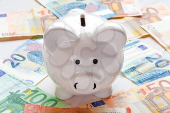   Piggy bank and European currency. Save money for investment.