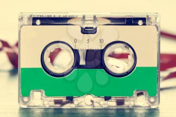  Audio cassette with pulled out tape . Vintage filter.