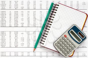  Notebook,pencil and calculator on financial statement , concept of accounting.