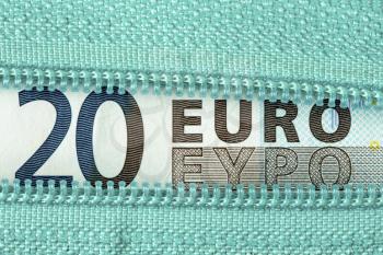  Business money concept with twenty Euro and zipper