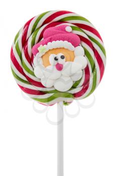 Face of Santa on Christmas lollipop, isolated on white background 
