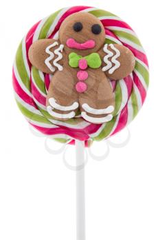 Christmas lollipop with gingerbread man, isolated on white background